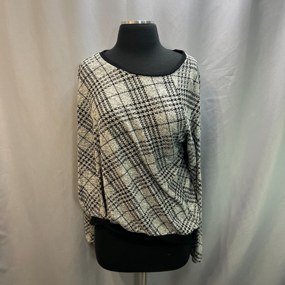 Gibson Sweatshirt Womens Medium Gray Black Checkered‎ Plaid French Terry Lined
